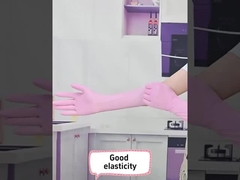 ถุงมือไนทรีลสีชมพูยืดหยุ่น ทนทาน